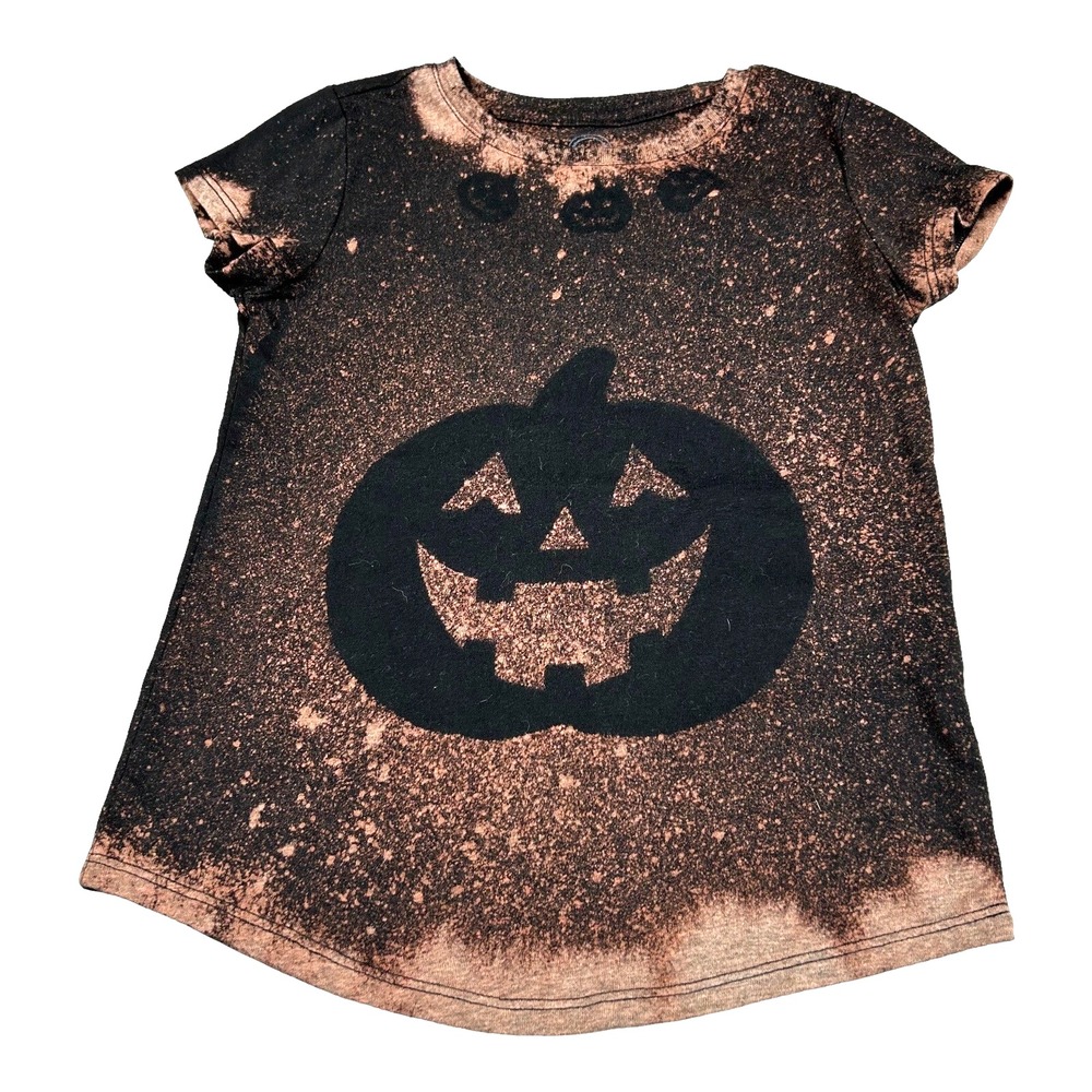 Wonder Nation Girls Jack-O-Lantern T-Shirt Tee Top 6 6X Bleach Tie Dye Halloween